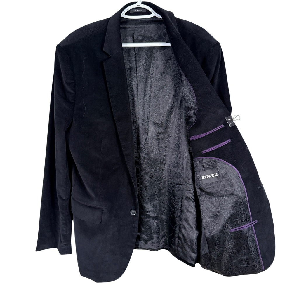 Express Corduroy Blazer Mens 44R‎ Black Two Button Paisley Lined Sport Coat